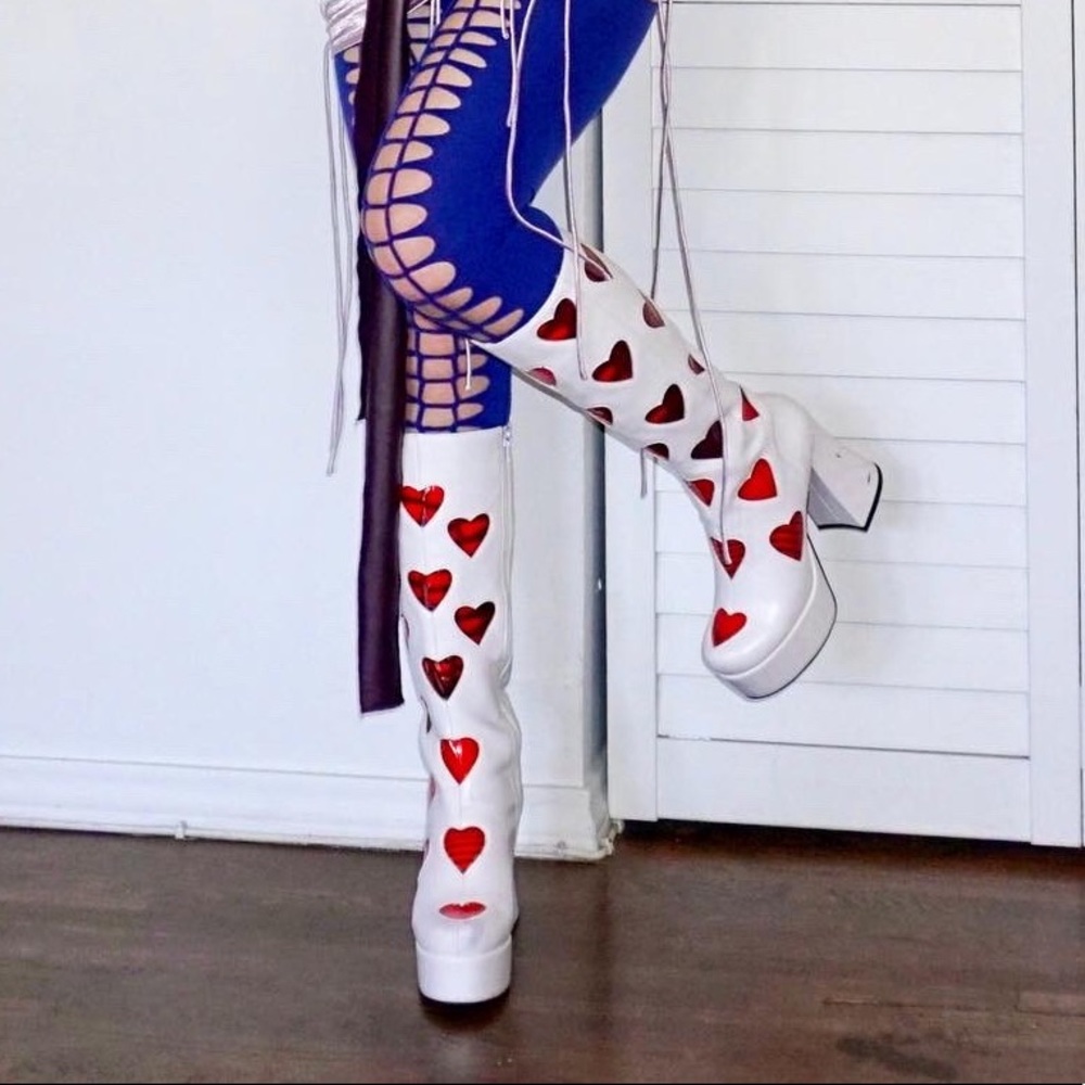 Sugar thrillz go go boots with red hearts